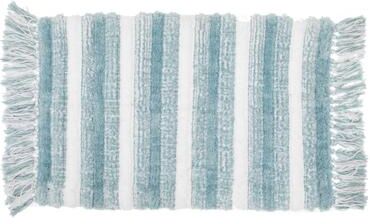 IH Casa Decor Microfibre Striped Bath Mat With Fringe Blue 20X32