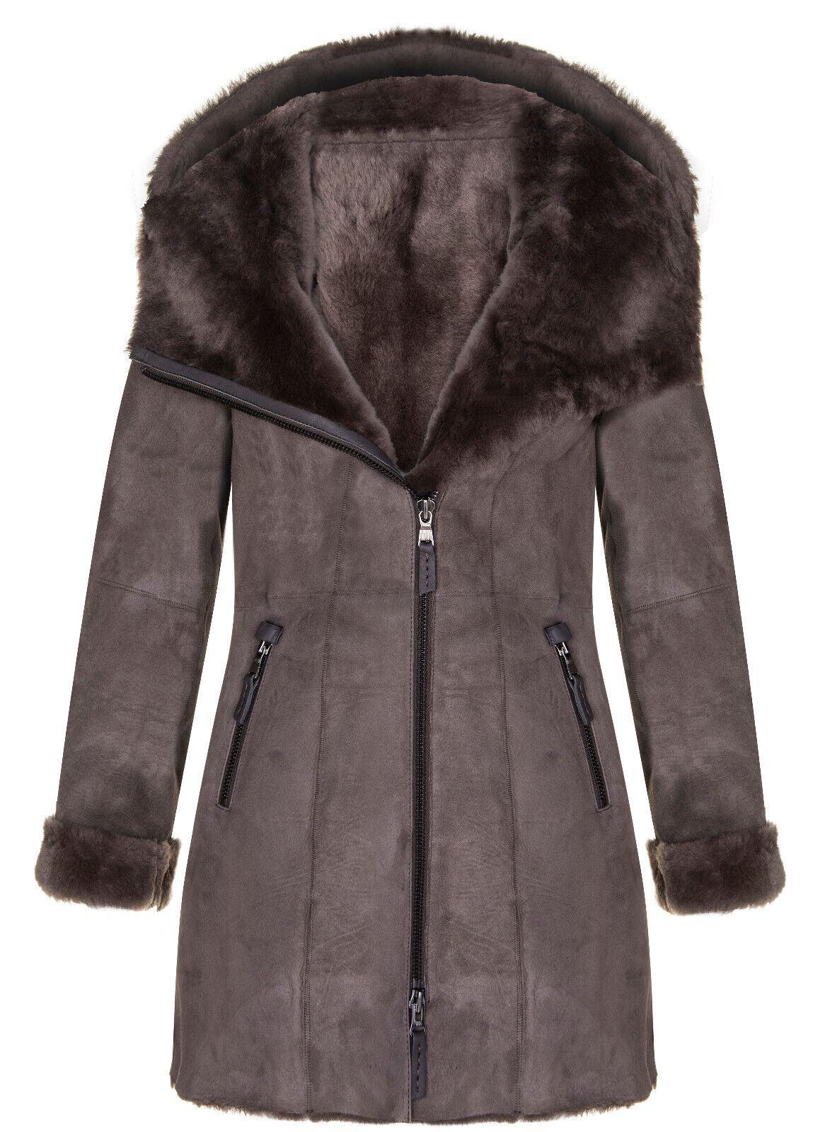 Damen-Kapuzenmantel aus Merino-Schaffell-Antioch