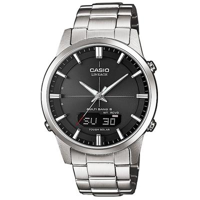 Funkchronograph CASIO FUNK, schwarz (silberfarben, schwarz), Armbanduhren, Herren, silberfarben, Solaruhr, Armbanduhr, Herrenuhr, Funkuhr, Edelstahlarmband, Saphirglas