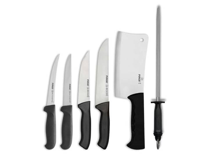 Pirge Metzgermesser Set 6 TLG Schlachtermesser - Fleischermesser - Hackmesser - Exzellenter Schärfe Ausbeinmesser - Wetzstahl - Edelstahl Profi Küchenmesser - Ergonomisches Kunststoff Griffdesign