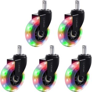Trust Stuhlrollen GXT 701 Gel-Stuhlrollen, 25803, 5 Stück, Hartbodenrollen, mit LED, ungebremst, Stift-Ø 11 mm