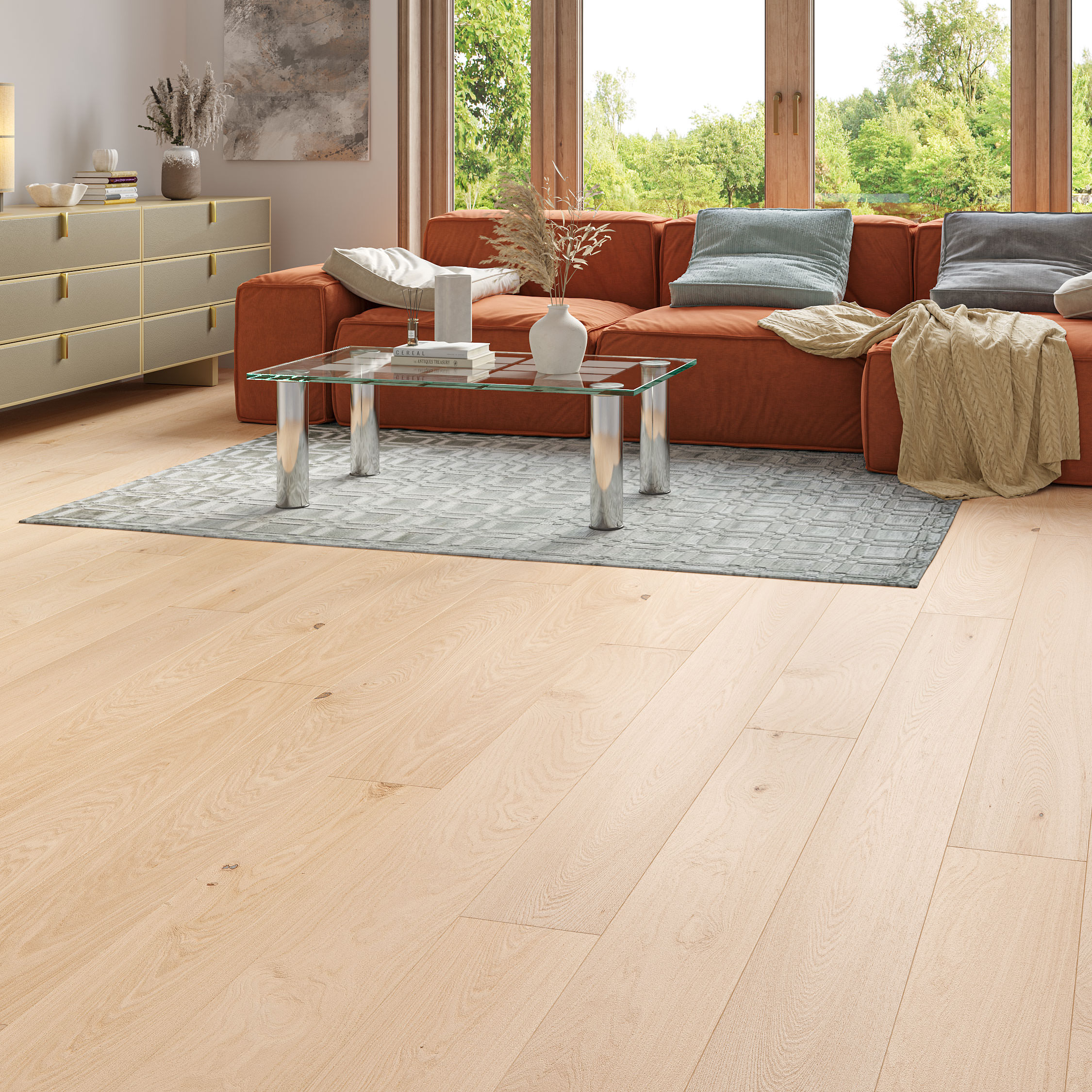 Luxury Flooring Light Engineered Oak Smooth & Unfinished Flooring - 20mm x 1900mm x 190mm
