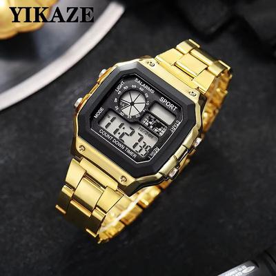 Inspired Finds YIKAZE Stainless Steel LED Digital Sports Watch With Countdown Timer gold