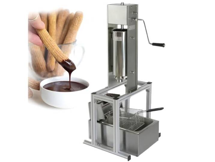 JXUANMM Vertikale 5-Liter-Churros-Presse (spanische Art), robuste manuelle Churros-Maschine mit elektrischer 6-Liter-Fritteuse,
