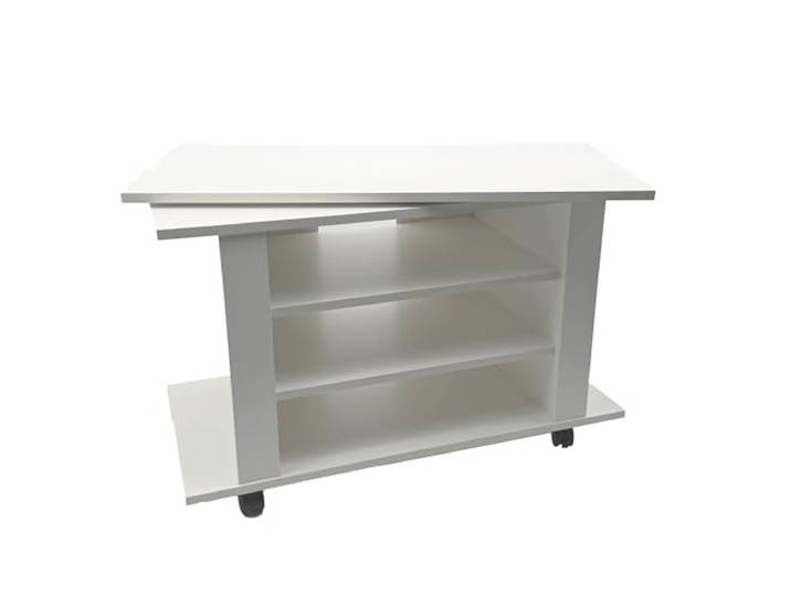 WOHNLING Lowboard 78x38x51 cm Weiß mit Drehbarer Oberplatte, Rollen HiFi-Bank mit offenen Fächern, Fernsehtisch 360° drehbar mobil, TV-Möbel mit reduzierter Linienführung