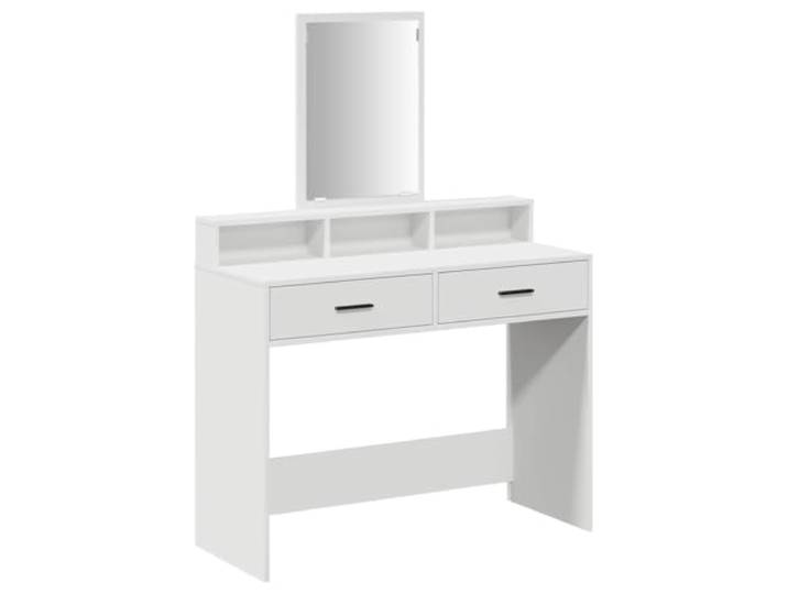 Xhnifbn Schminktisch Weiß 100x41x140 cm Frisiertisch mit Spiegel Stylischer Frisiertisch fürs Schlafzimmer mit großem Flachspiegel, 2 Schubladen und robuster Holzwerkstoff-Oberfläche.