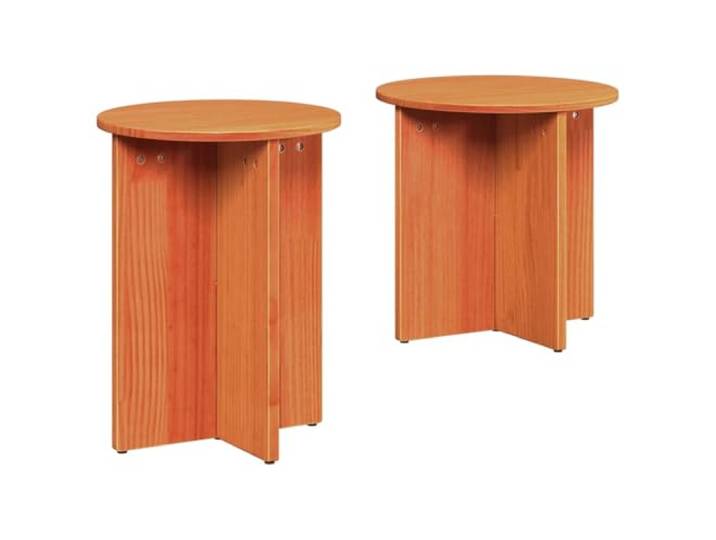 KMVXCVNM Couchtisch 2er Set Rund Beistelltisch Kiefernholz Wachsbraun Rustikale Satztische fuer Wohnzimmer und Leseecke, vielseitig kombinierbar als zeitlose Kaffeeablage.