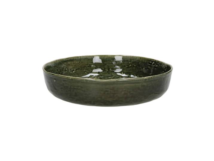 Assiette creuse en grès vert foncé, ronde, uni, émaillée intérieu