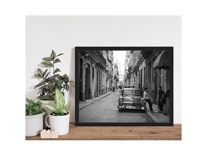 Bild 1950s Chevy in Havana, Cuba Rahmen: Massivholz Buche, lackiert Abdeckung: Plexiglas Schwarz 53 x 43cm