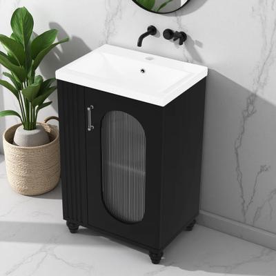 ZWYO HOSIMU "20"" MDF Bathroom Vanity with Ceramic Sink, Adjustable Shelf, Two-Tier Storage & Toilet Paper Holder"