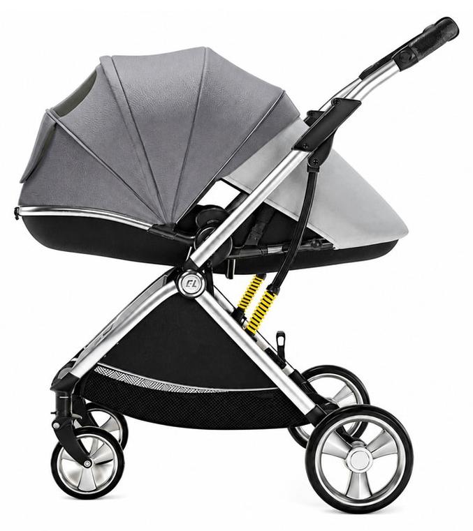 Kinderwagen - Kombi-Kinderwagen - Faltbar - Ultraleicht - Kompakt - Verstellbarer Schieber - Stoßdämpfende Räder - Himmelgrau