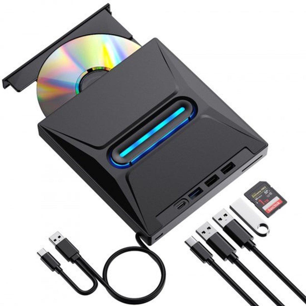 Selius Externe Blu-ray Drive USB 3.0 Type-C - 5-in-1 Brander en Kaartlezer - Compact Design