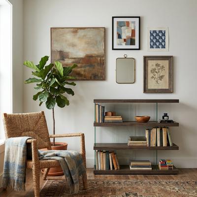 Davee Furniture 47-Inch Modern Wood and Glass 4-Tier Bookshelf, Open Display Storage Shelving Unit - 47'' x 43'' x 16''