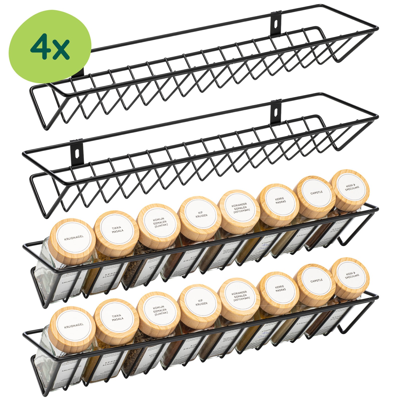 XIVADA Kruidenrek ophangbaar - Metaal - Zwart - Set van 4