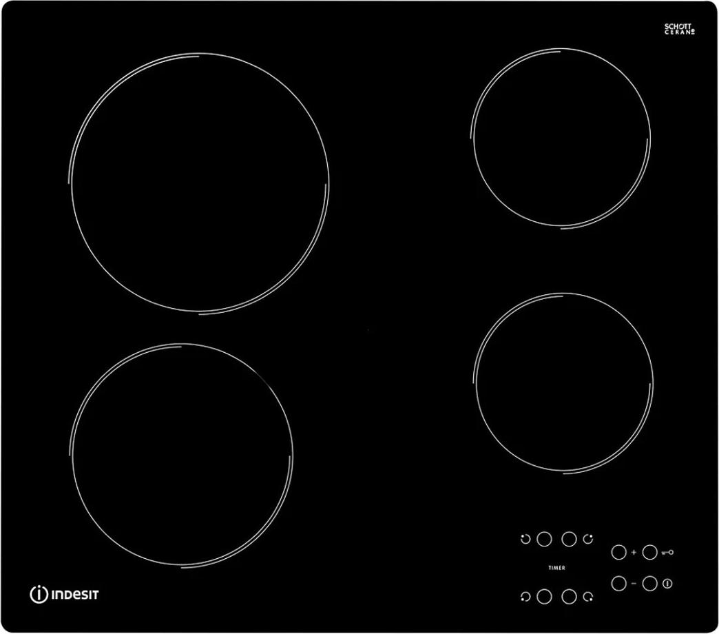 Indesit RI 161 C, Schwarz, Integriert, Keramik, Glaskeramik, 4 Zone(n), 4 Zone(n)