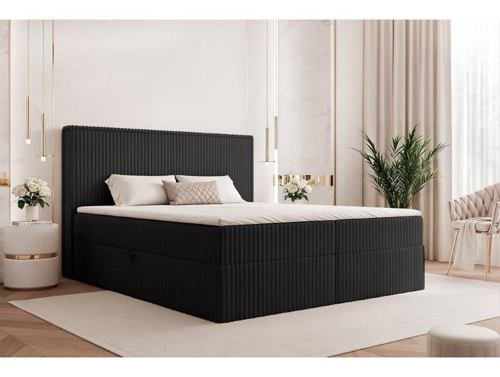 Compleo Boxbett mit zwei Bettkästen, Topper als Option, Cordstoff, Polsterbett, T30-Schaum, Cord Bett