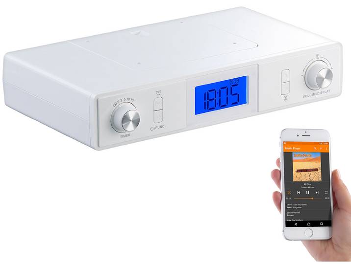 Stereo-FM-Küchen-Unterbauradio mit Bluetooth, Timer, Wecker, LCD, PLL