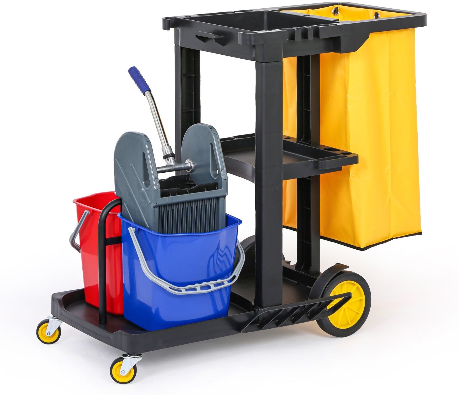 B2B Partner Professioneller Reinigungswagen mit unteren Eimern und Sack, 1120 × 710 × 960 mm