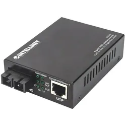 Intellinet Gigabit PoE+ Medienkonverter, 1000Base-T RJ45-Port auf 1000Base-LX (SC) Singlemode, 20 km, PoE+ Injektor