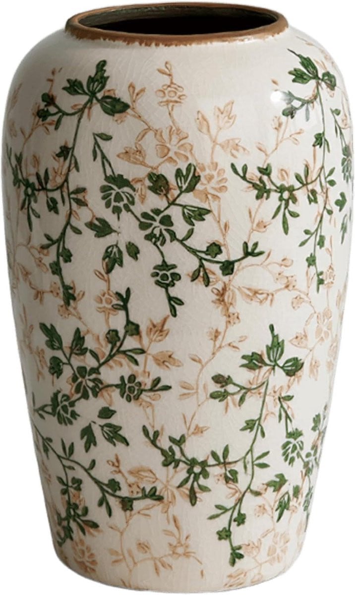Handgemaakte witte keramische bloemenvaas met rustiek design, Hoogte: 22 cm