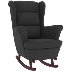 Décoshop26 - Schaukelstuhl mit Beinen aus massivem Gummibaumholz und extra bequemem schwarzem Samtbezug DEC029150 DEC029150