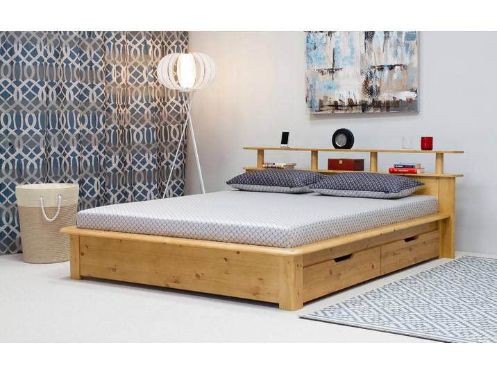 Funktionsbett GOODPRODUCT FINJA  Kieferbett, Futonbett, Kopfteil mit Ablagefläche , braun (antikfarben gebeizt), Liegefläche B/L: 180cm x 200cm, kein Härtegrad, Daybetten, Funktionsbett, zertifiziertes Massivholz, Schubkästen optional