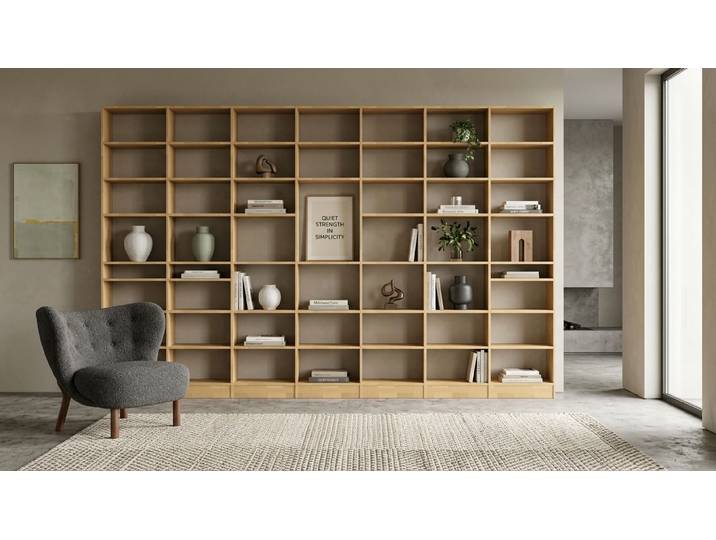 Design de bibliothèque large sur mesure Hêtre Naturel huilé