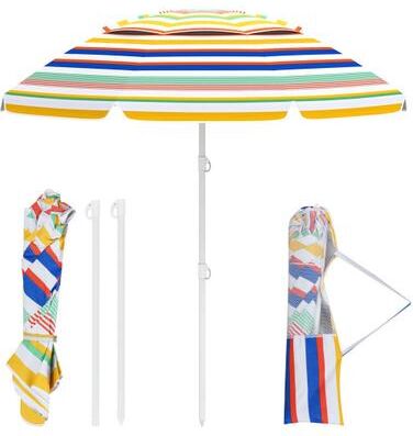 Costway 6.5 Feet Beach Umbrella with UPF50+ Sun Protection and Push Button Tilt-Colorful