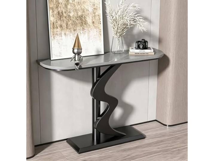 Moderner Konsolentisch,Schmaler Flurtisch mit Steinplatte und Metallgestell Hochwertige Steinplatte, Kratzfest, Stabiler Metallrahmen, Platzsparend, Modernes Design(Black+Gray1,80cm)