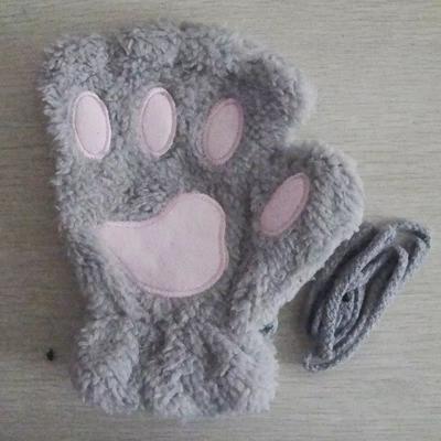 Inspired Finds Cartoon Cute Cat Claw Paw Gloves Plush Mittens For Women, Warm & Soft Fingerless Bear Cat Gloves grey