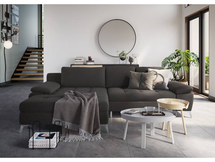 Ecksofa, Luxus-Microfaser, Grau Fango, 290×163 cm, Mega-Recamiere Links, Ohne Bettfunktion, sit&more