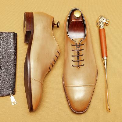 LightInthebox Men's Tan Leather Formal Shoes – Sleek Faux Leather Wedding Footwear for Groom, Groomsmen, and Formal Events