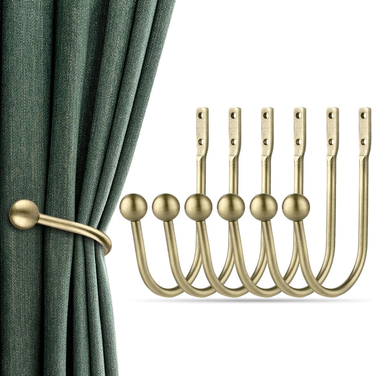 Retro Wandgemonteerde Gordijnhouders - 6 Stuks - Antiek Messing