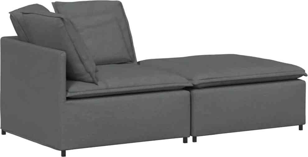 Modulares Sofa mit Fußhocker Kissen Stoff Dunkelgrau