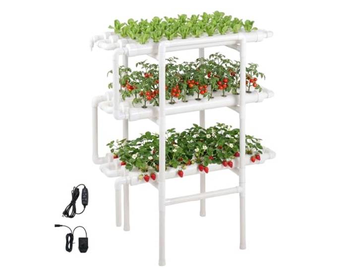 VEVOR Kit de Culture Hydroponique NFT Système Hydroponique à 3 Niveaux avec 108 Emplacements pour Jardin Intérieur Culture de Légumes Fruits Herbes\, Tubes en PVC-U Anti-Lumière\, Irrigation Programmée