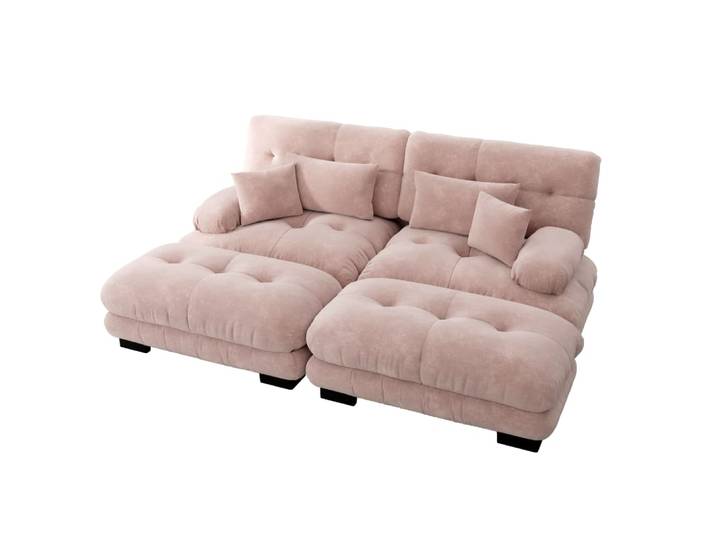 Canapé modulaire en chenille avec ottomans rose