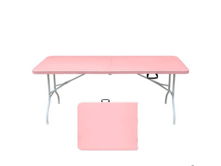 Table pliante rectangulaire 180 cm rose structure métal et plateau en plastique haute densité
