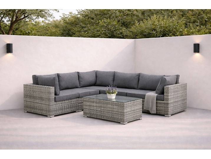 Garten Loungeset Panther - aus Kunstrattan in 3 Farben erhältlich - Grau-Grau - Luxusbetten24