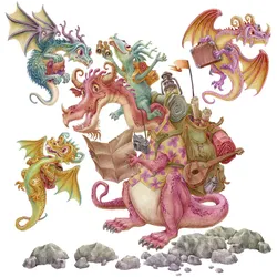 WANDAUFKLEBER 60x80cm - Drachen-Märchenfamilie