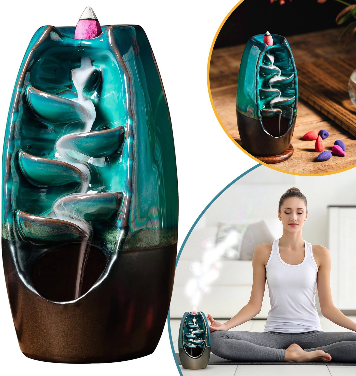 Keramische Waterval Wierookbrander met 120 kegeltjes voor aromatherapie