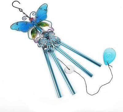 Uplifted Finds Artisanal Painted Glass & Metal Wind Chime   Hummingbird & Dragonfly Hanging Pendants l