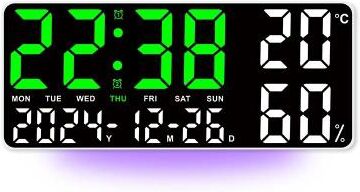 Uplift Picks Large Digital Wall Clock With 7 Color Mood Light And Dual Alarm black Green 35x15x2.8cm