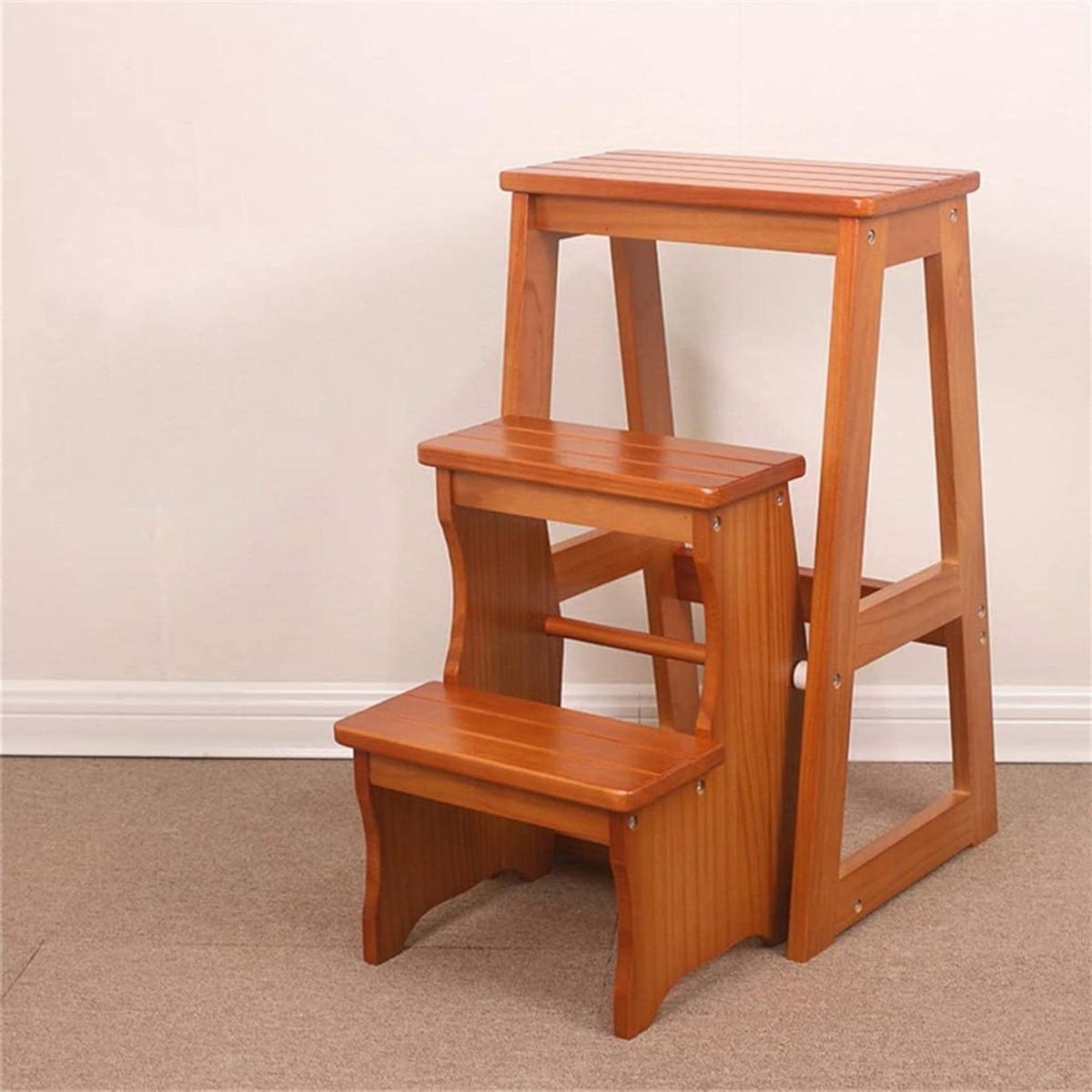 Opvouwbare houten trapladder met 3 treden - Bruin