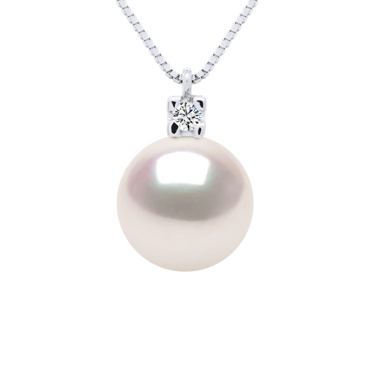 Halsketting Sieraden Diamanten 0,03 Cts - Echte Gecultiveerde Parel Akoya Japanse Gecertificeerd Rond 8-9 mm