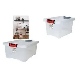 EDA, Aufbewahrungsbox, Aufbewahrungsbox CLiPSTOCK, 30 Liter, PP, transparent mit Deckel, Soft-Touch Griffe in schwarz/rot (30 l)