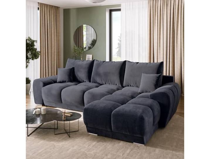 BROMARKT Ecksofa L-Form mit Schlaffunktion Bettkasten 294x184cm Graphit Wohnlandschaft mit Schlaffunktion und Bettkasten Schlafsofa L-Form Eckcouch Fünfsitzer Couch für Wohnzimmer Bettsofa NUBES