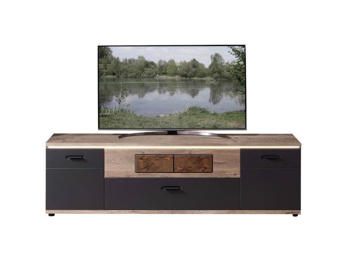 Stylife Tv-Element Sina, Graphit, Eiche, Kunststoff, 2 Fächer, 1 Schublade(n) Schubladen, E, kaltweiß, 200x61x47 cm, Wohnzimmer, TV Möbel, TV-Racks