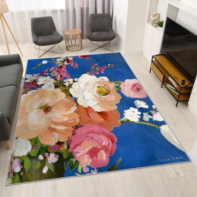 Empire Art Direct Midnight Flowers I, Hand Washable Art Area Rug, power-loomed, 100% polyester, 2mm pile, non-slip back