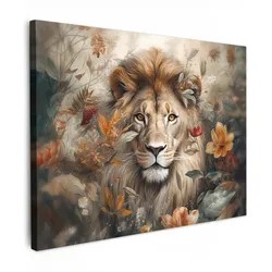 LEINWANDBILD Löwe - Wildtiere - Pflanzen - Natur - Blumen Wandbilder 80x60 cm