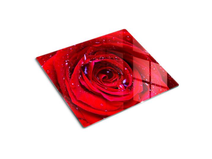 Tulup Glasplatte 60x52 cm Die Rose, Rot, Glas, 60x0.4x52 cm, Küchen, Küchenelektrogeräte, Herde, Herdabdeckplatten